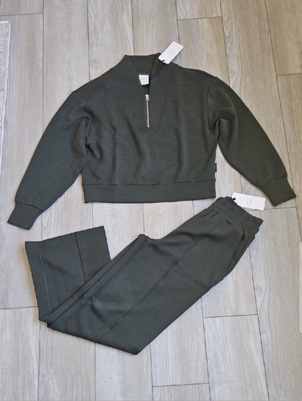 Varley Olive Green Zip-Neck Sweater